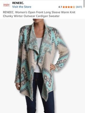 Wool Mohair Aztec Knit Cardigan Sweater - Gray & Teal